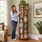 Rotating Bookshelf Tower – 360° Spinning Bookcase | 5 & 6-Tier, Solid Wood & MDF - 4