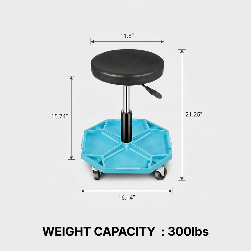 360° Swivel Pneumatic Mechanic Stool — 300–330 lbs Capacity, Padded Seat | Trufairs - 4
