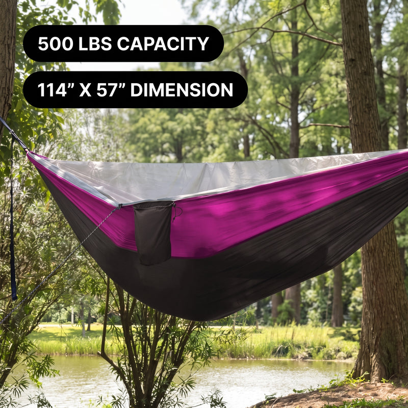 DOUBLE CAMPING HAMMOCK WITH REVERSIBLE BUG NET – 2 PERSON, 660 LB - 4