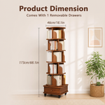 Rotating Bookshelf Tower – 360° Spinning Bookcase | 5 & 6-Tier, Solid Wood & MDF - 4