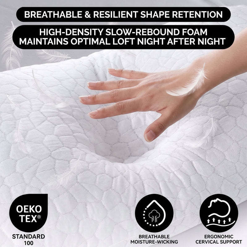 Gel Memory Foam Pillows, Set of 2 – Firm Quilted & Dual-Sided Cooling - 4