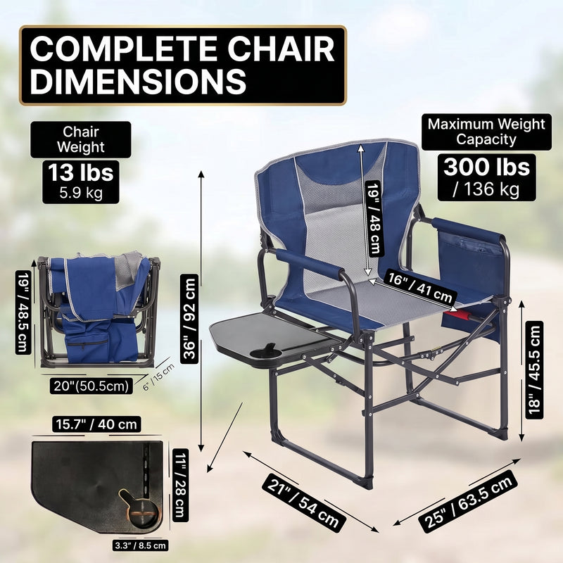 Camping Directors Chair, Heavy Duty,Oversized Portable Folding Chair with Side Table, Pocket for Beach, Fishing,Trip,Picnic,Lawn Blue - 4
