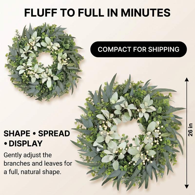 EUCALYPTUS WREATH FOR FRONT DOOR – FARMHOUSE GREENERY DÉCOR - 4