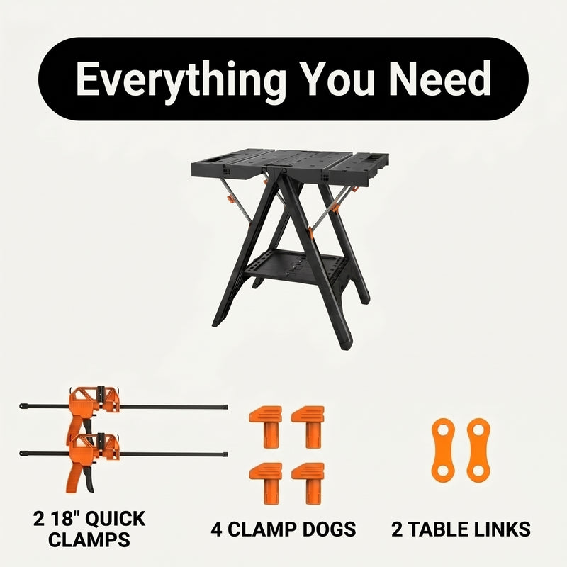 Portable Workbench & Folding Sawhorse – 2-in-1 Work Table - 4