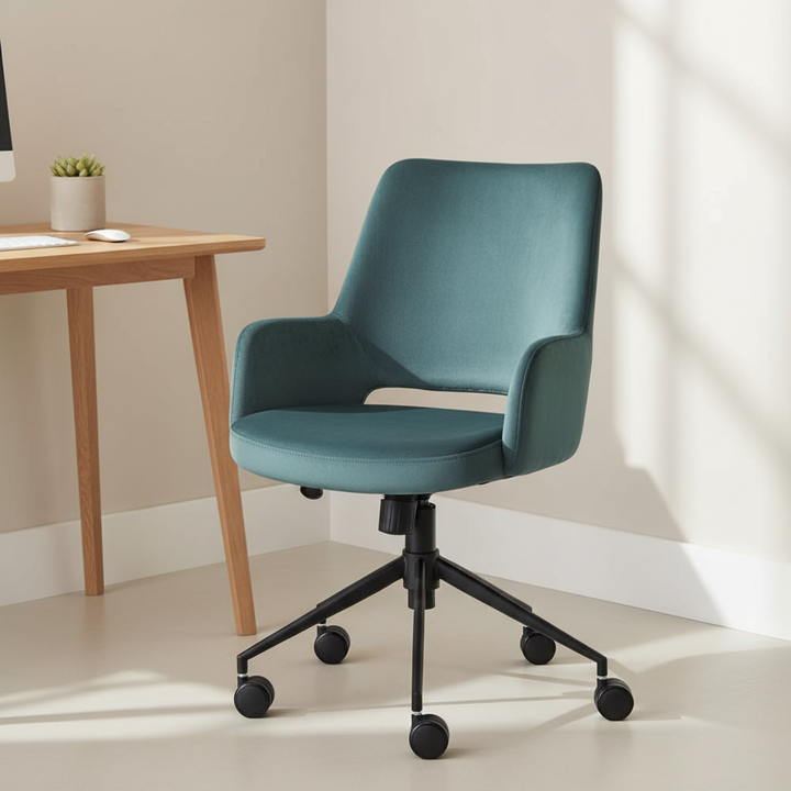 Blue and Black Adjustable Swivel Fabric Rolling Office Chair