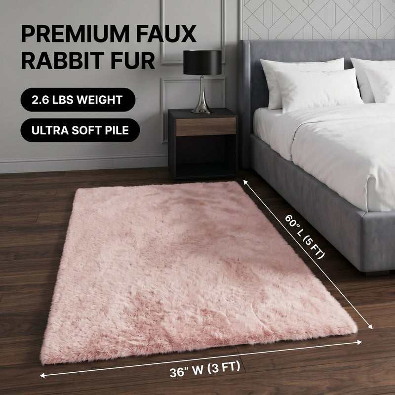 Faux Rabbit Fur Shaggy Rug – Ultra Soft Fluffy Machine Washable Area Rug for Bedroom, Living Room & Teen Room - 4