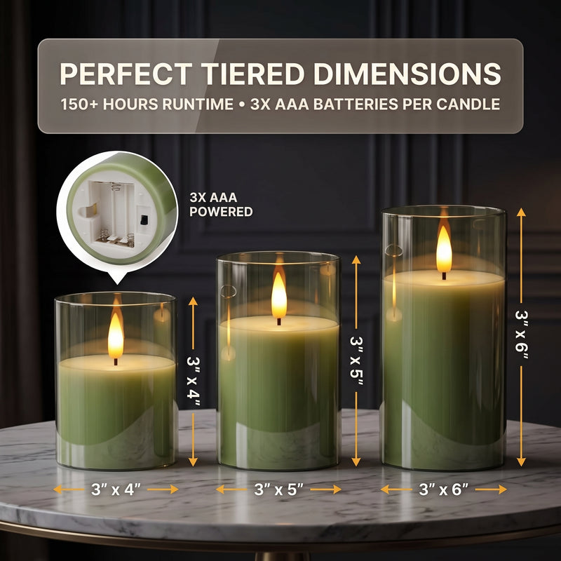 Flameless Candles with Remote & Timer – Glass Pillar Set of 3 - 4