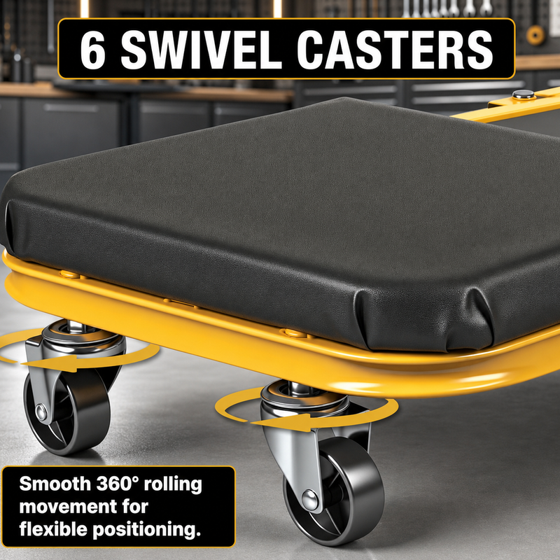 2-in-1 Convertible Z-Creeper Seat - Rolling Mechanic Creeper with Wheels, Under Dash Creeper & Garage Chair for Auto Repair, Low Profile Roller Seat - 4