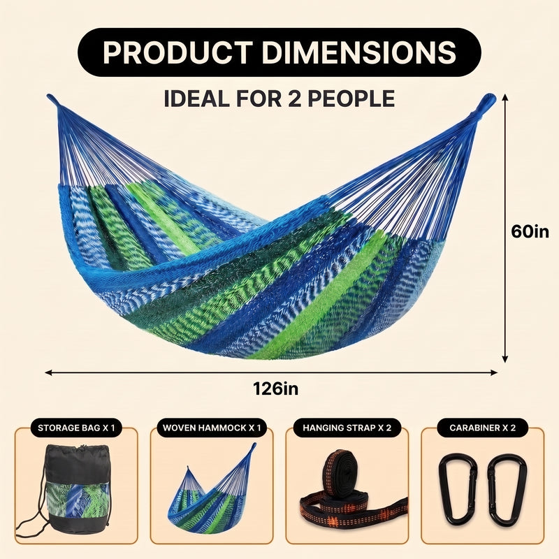 Handwoven Mayan Rope Double Hammock with Tree Straps, Carabiners & Carry Bag - 4