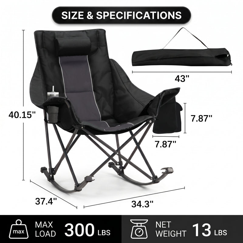 Oversized Folding Rocking Camping Chair with Padded Headrest - 4