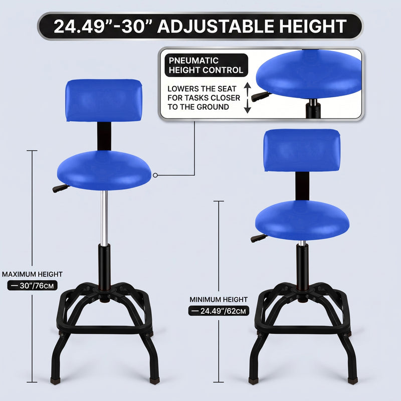 Adjustable Shop Stool with Backrest - Workbench Stool for Garage & Workshop, Swivel Bar Stool with Back Support, Padded Mechanic Stool - 4