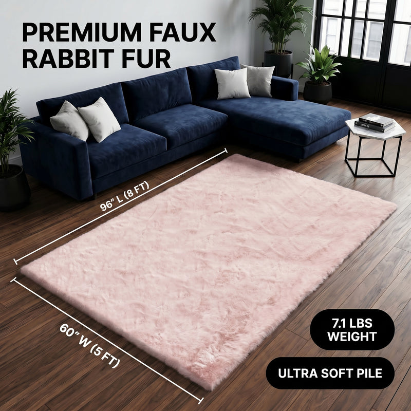 Faux Rabbit Fur Shaggy Rug – Ultra Soft Fluffy Machine Washable Area Rug for Bedroom, Living Room & Teen Room - 4