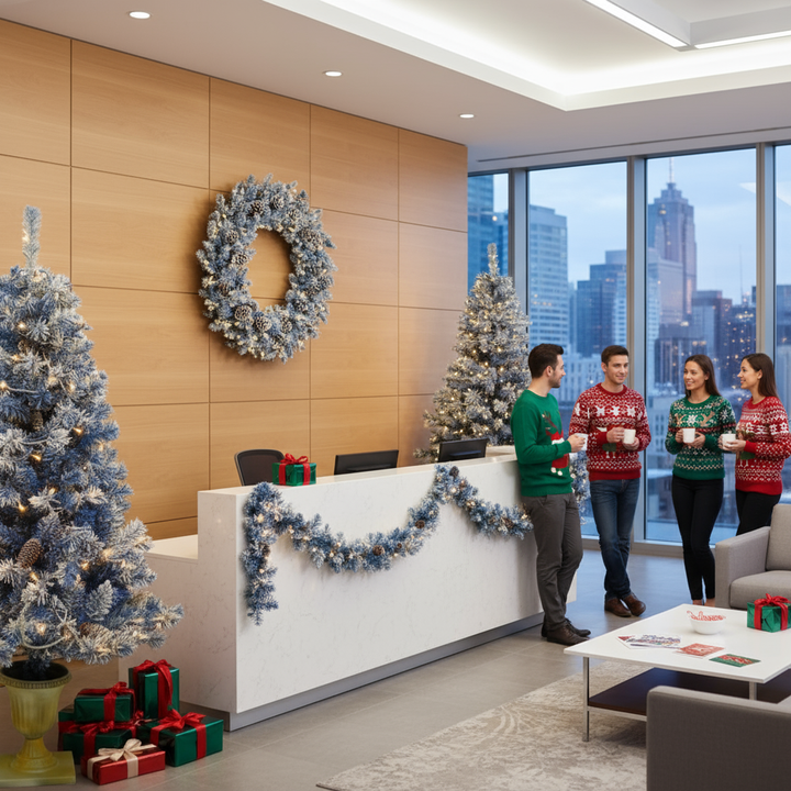 Pre-lit Xmas Tree Artificial Christmas 4-Piece Set,Garland, Wreath and Set of 2 Entrance Trees X-mas with LED Lights, Christmas Tree