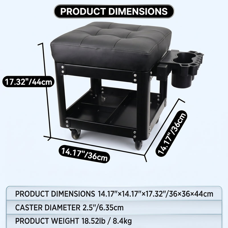Rolling Mechanic Stool with Tool Tray - Creeper Seat with Wheels for Garage & Shop, Rolling Work Stool with Wheels for Mechanics, Auto Repair Workshop - 4