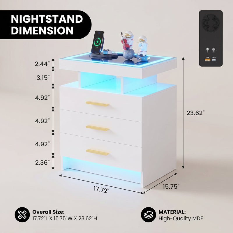 NIGHTSTAND WITH CHARGING STATION – LED, USB-C & DRAWERS - 4