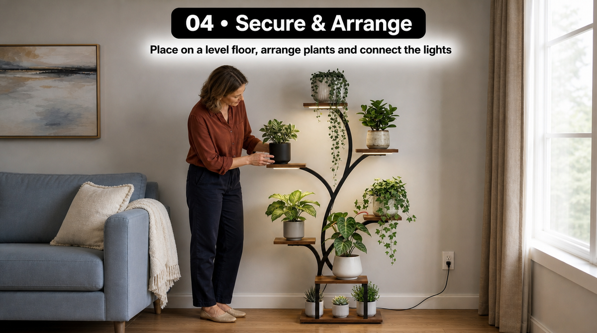 Plant Stand with Grow Lights – Indoor Plant Shelf, 4 to 9 Tiers - assembly and setup image 4