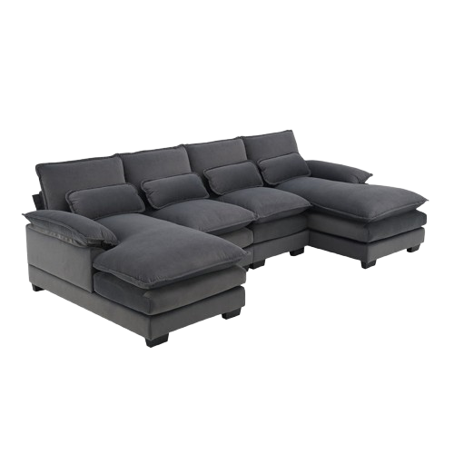 Modern U-Shaped Sectional Sofa with Waist Pillows & Chaise Lounge | Trufairs