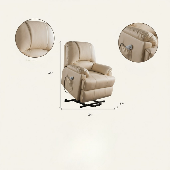34" Black Faux Leather Power Massage Lift Assist Recliner
