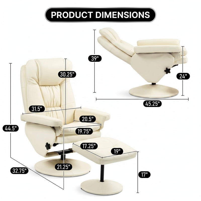Manual Swivel Recliner with Ottoman, Massage & Heat - 4