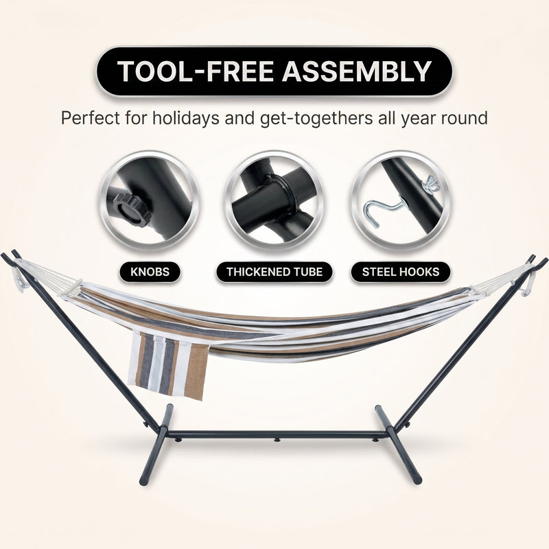 Double Hammock with Stand – Portable, Adjustable & 600lb Capacity for Indoor & Outdoor - 4