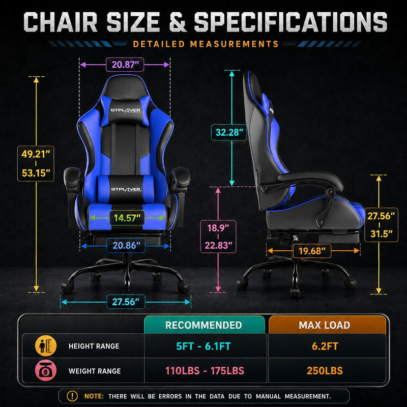 GAMING CHAIR WITH FOOTREST – LUMBAR SUPPORT & 360° SWIVEL - 4