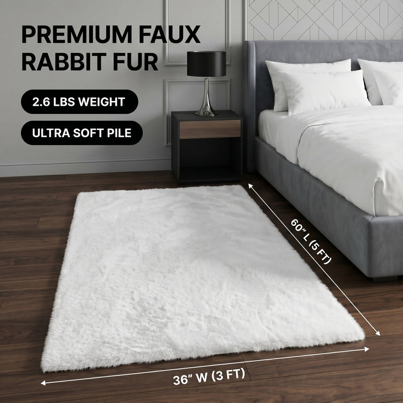 Faux Rabbit Fur Shaggy Rug – Ultra Soft Fluffy Machine Washable Area Rug for Bedroom, Living Room & Teen Room - 4