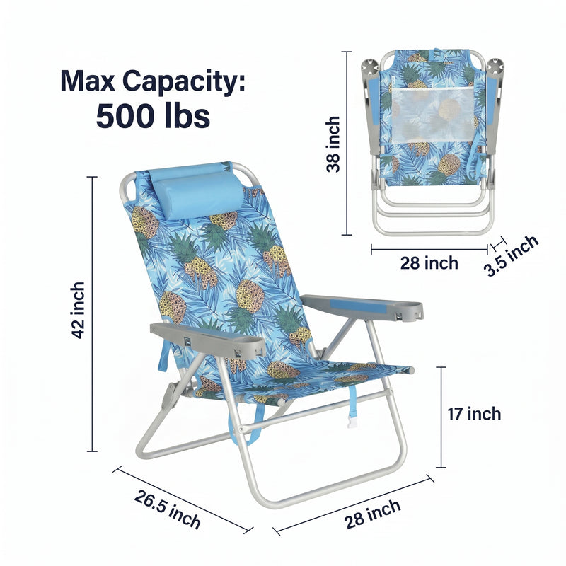 17" Big & Tall Oversized Beach Chairs 2-Pack – Heavy Duty Folding Outdoor Seating - 4