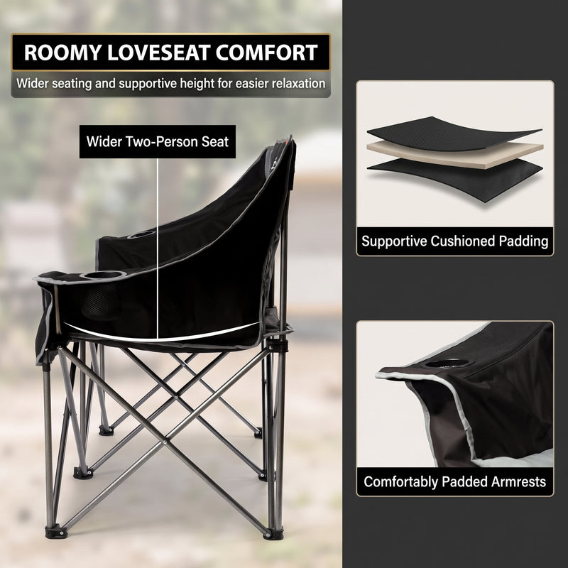 Oversized Padded 2-Person Folding Camping Loveseat Chair – Heavy Duty Outdoor Seating - 4
