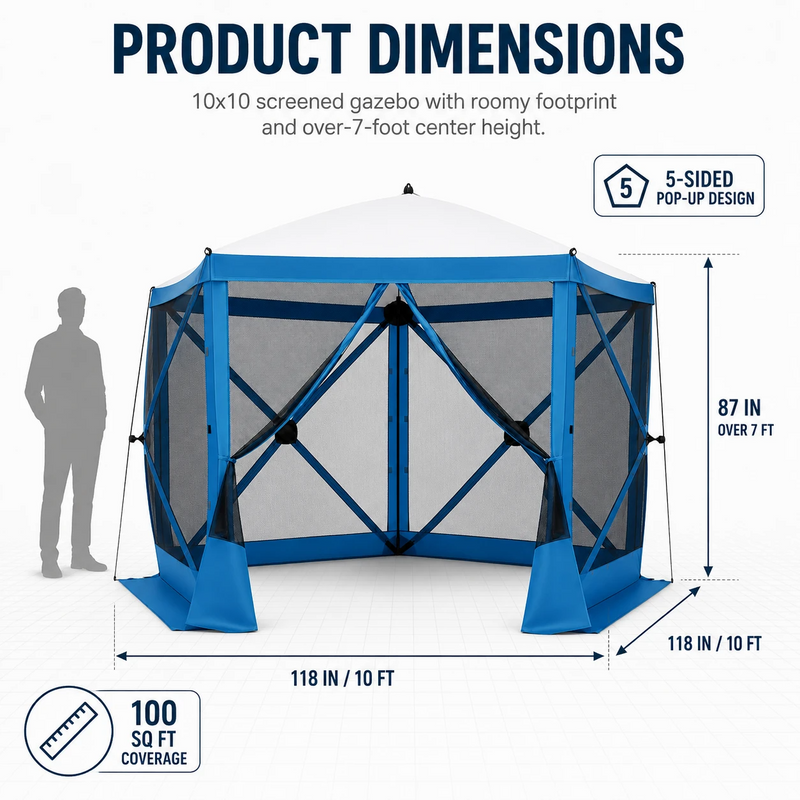 10x10 Pentagonal Pop-Up Gazebo – Screen Shelter with Optional Mesh Sidewalls | Portable Canopy for Backyard, Patio & Camping - 4