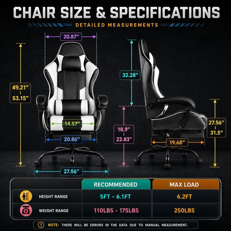 GAMING CHAIR WITH FOOTREST – LUMBAR SUPPORT & 360° SWIVEL - 4