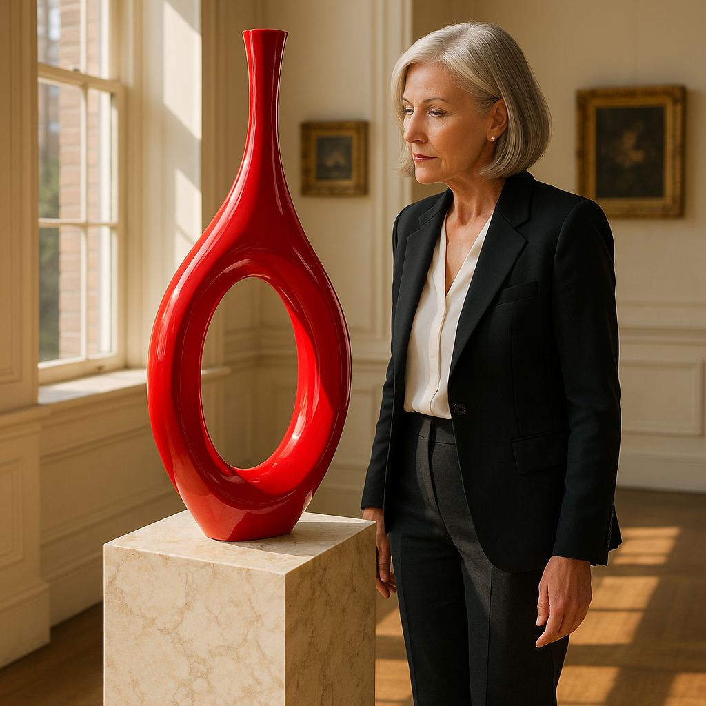 Premium Trombone Vase Large in Red - Contemporary Resin Floor Sculpture with Glossy Finish