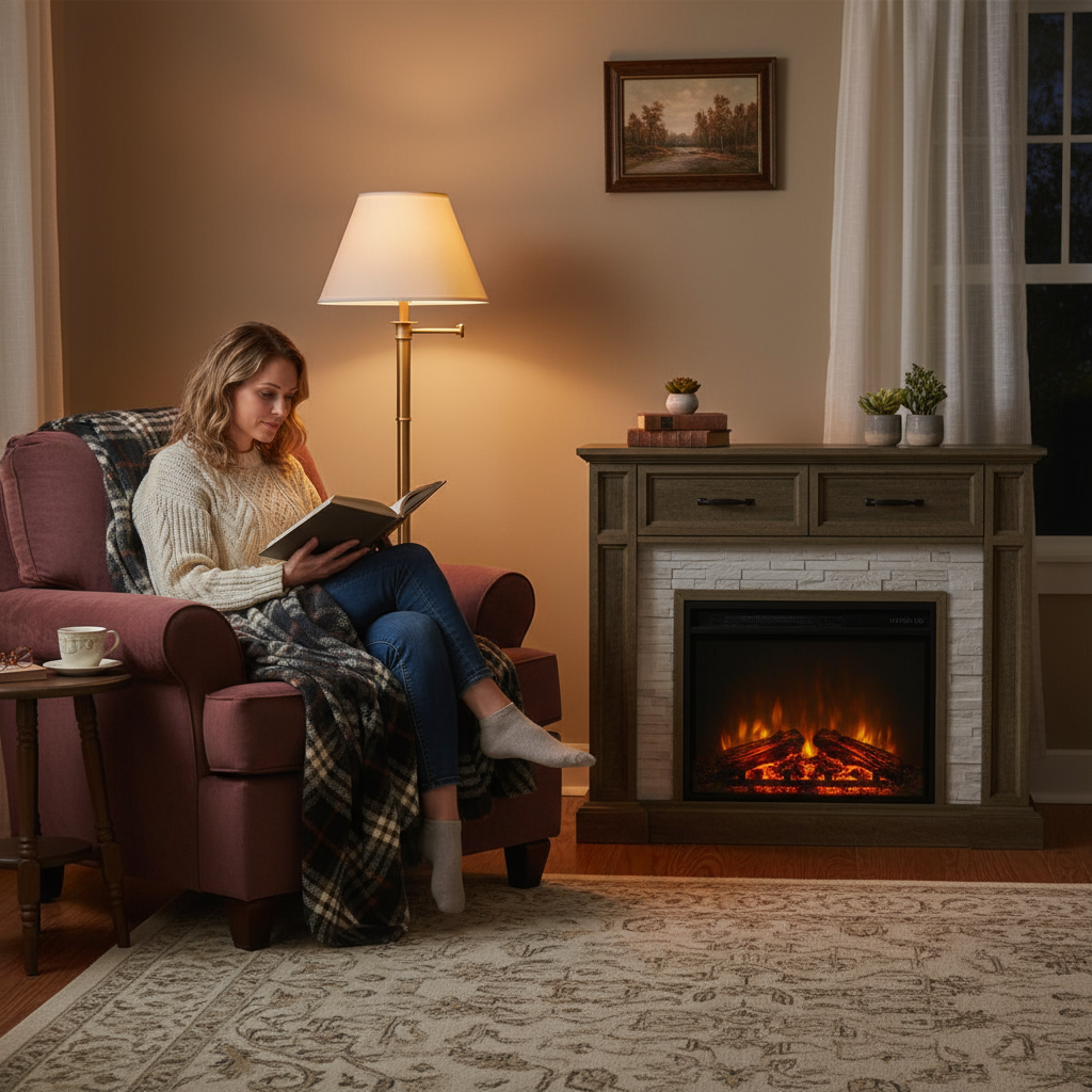 47" Electric Fireplace Remote Control With 2 Drawer