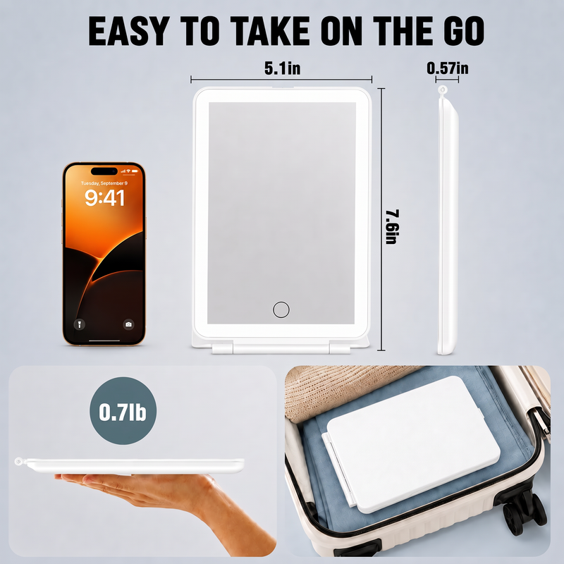 Portable LED Makeup Mirror – Rechargeable, Adjustable Brightness, Compact & Travel-Friendly - 4