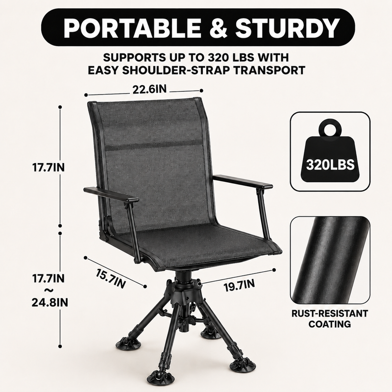 360° Swivel Hunting Chair with Adjustable Legs & Rifle Rest – Portable Tripod Seat - 4
