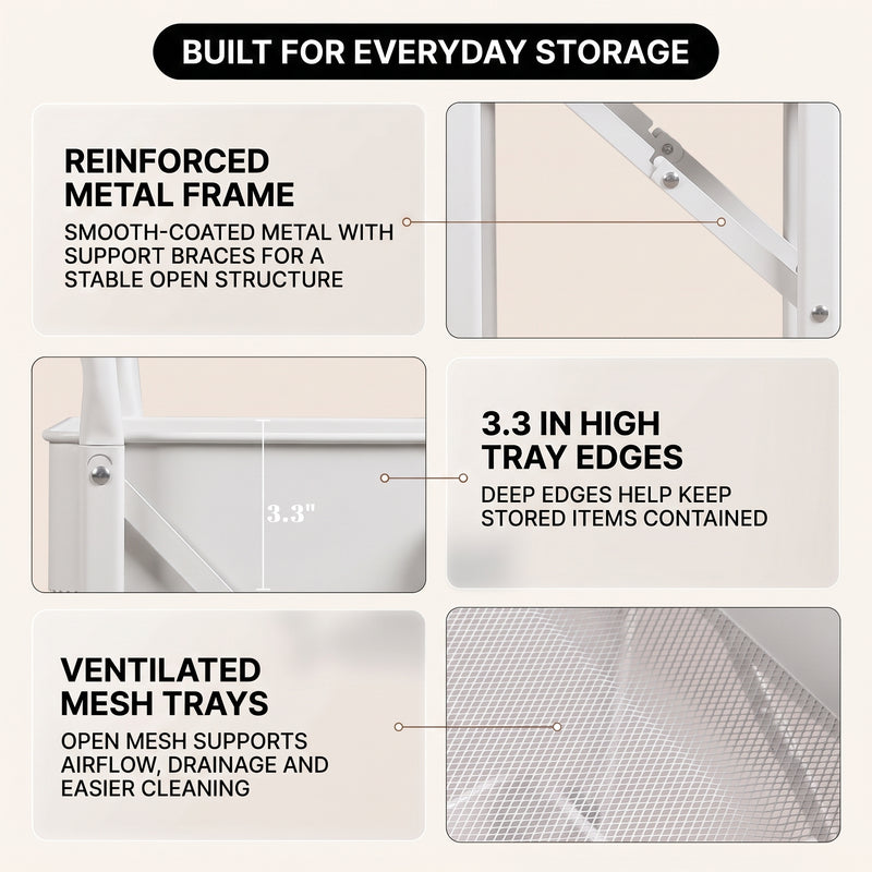 3-Tier Metal Rolling Cart – Foldable or Fixed Pegboard Styles - 4