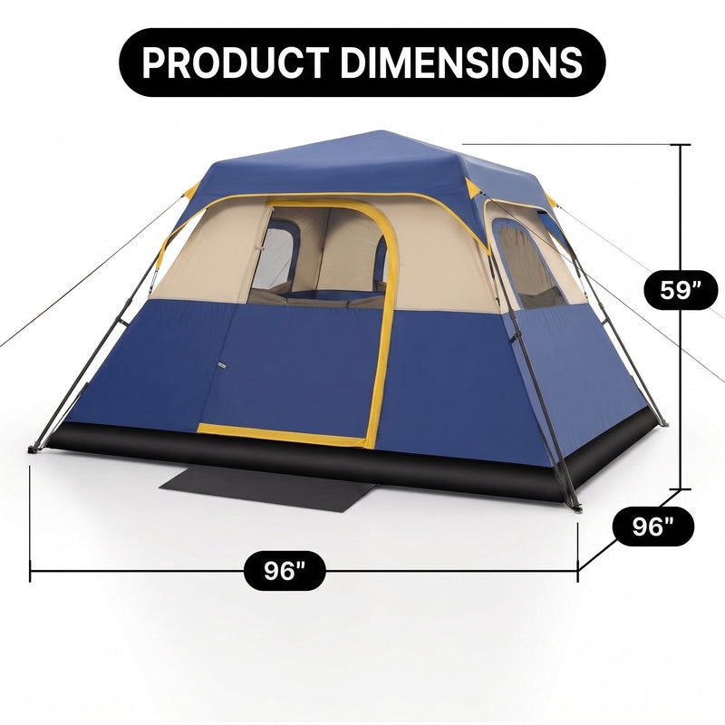 4-6 PERSON INSTANT CABIN CAMPING TENT – WATERPROOF FAMILY TENT WITH RAINFLY & CARRY BAG - 4