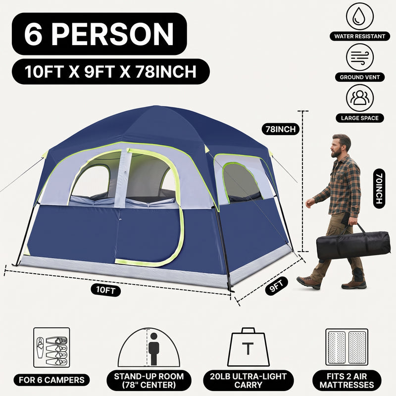 4-6 PERSON INSTANT CABIN CAMPING TENT – WATERPROOF FAMILY TENT WITH RAINFLY & CARRY BAG - 4