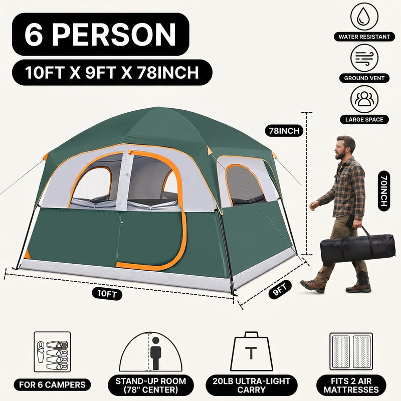4-6 PERSON INSTANT CABIN CAMPING TENT – WATERPROOF FAMILY TENT WITH RAINFLY & CARRY BAG - 4