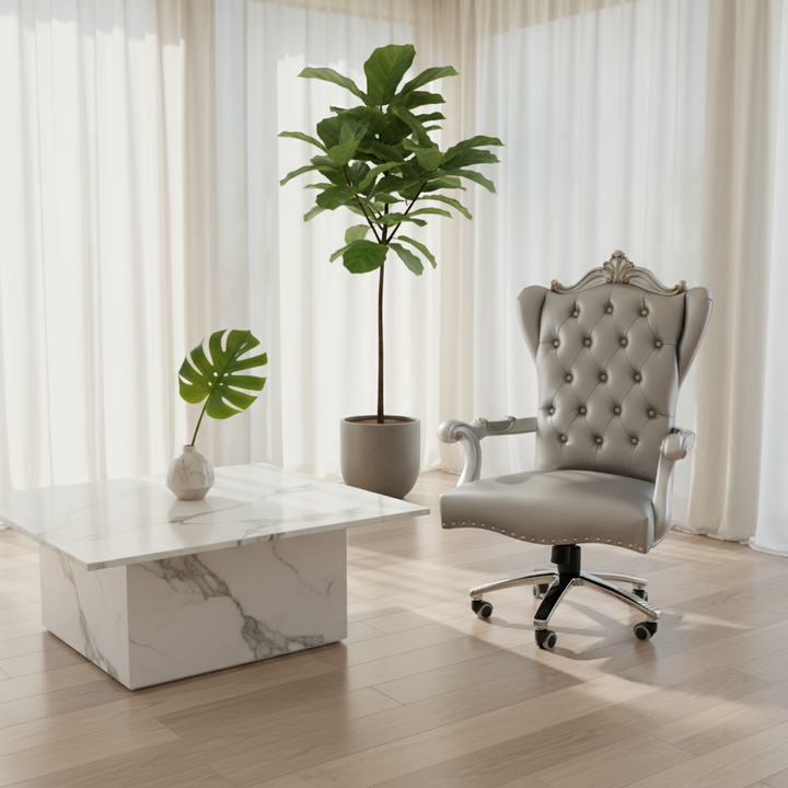 Gray Faux Leather Tufted Seat Swivel Adjustable Executive Chair Leather Back