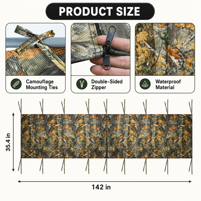 Hunting Tree Stand Blinds Cover 142" x 35" Extra Large Camouflage Universal Tree Stand Blinds Realistic Forest Camo Treestand Cover with Zipper for Deer Elk Hunting, Frames Not Included - 4