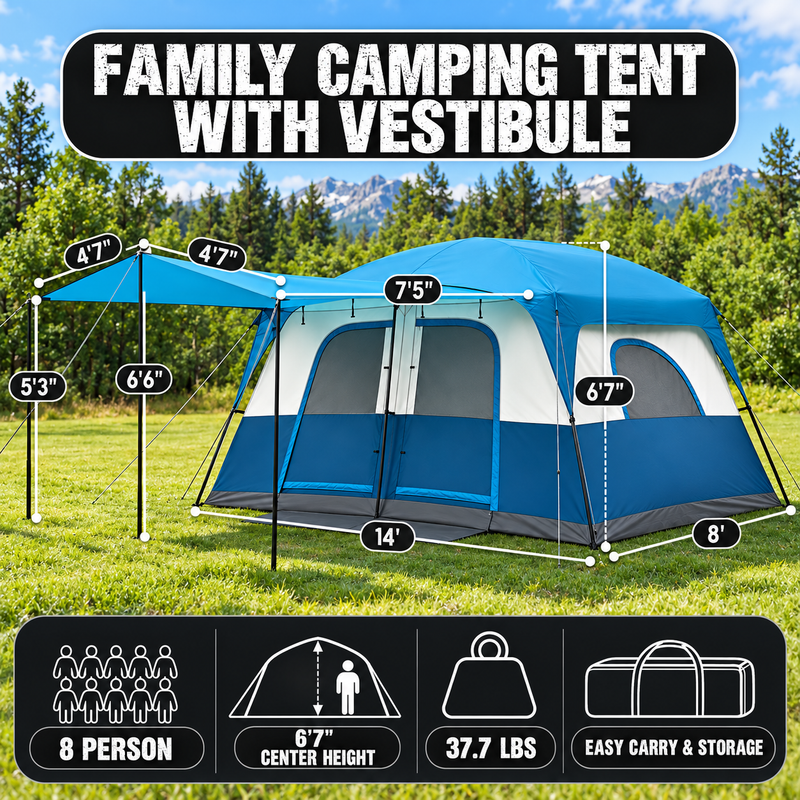 8-10 Person Instant Cabin Camping Tent with Room Divider & Rainfly - 4