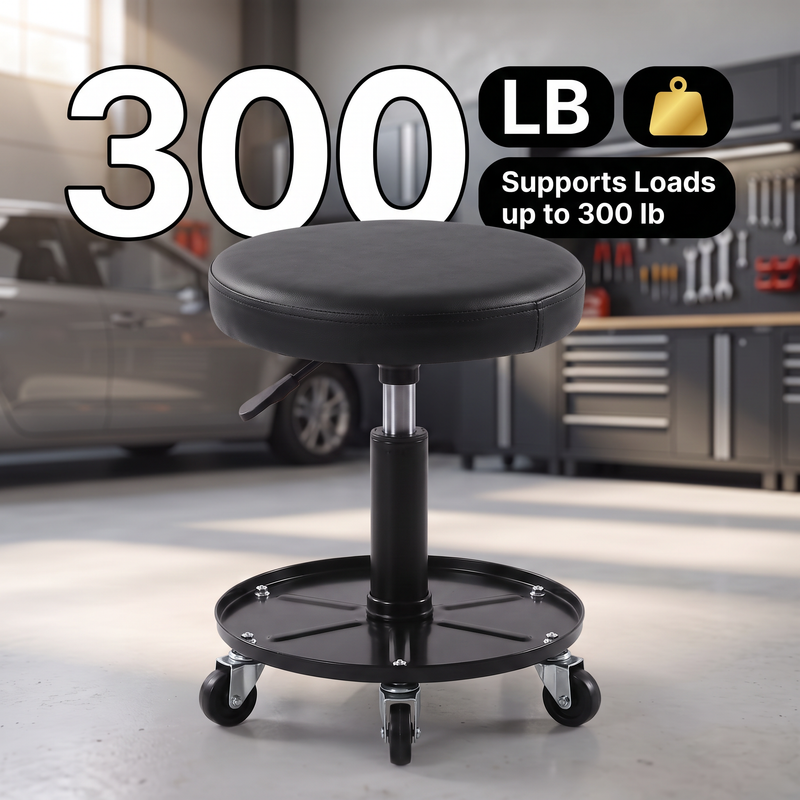 Pneumatic Rolling Mechanic Stool with Wheels – Adjustable Height Shop Stool with Tool Tray, 360° Swivel Seat for Garage & Workshop - 4