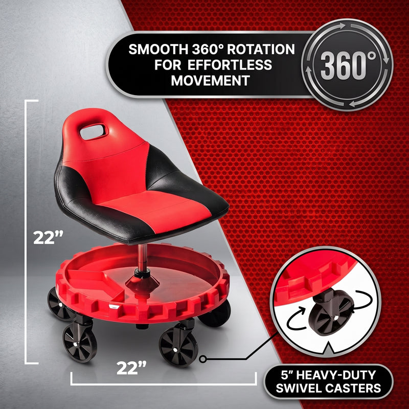 Rolling Mechanic Stool – Adjustable Workshop Seat with Tool Tray & Casters - 4