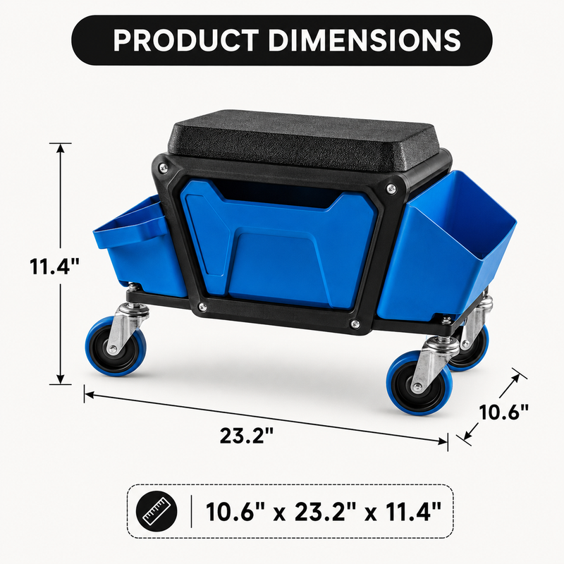 Mobile Mechanic Toolbox Seat with Drawers - Rolling Mechanic Stool with Sliding Tool Tray, Shop Stool with Wheels for Garage & Workshop, Auto Repair - 4