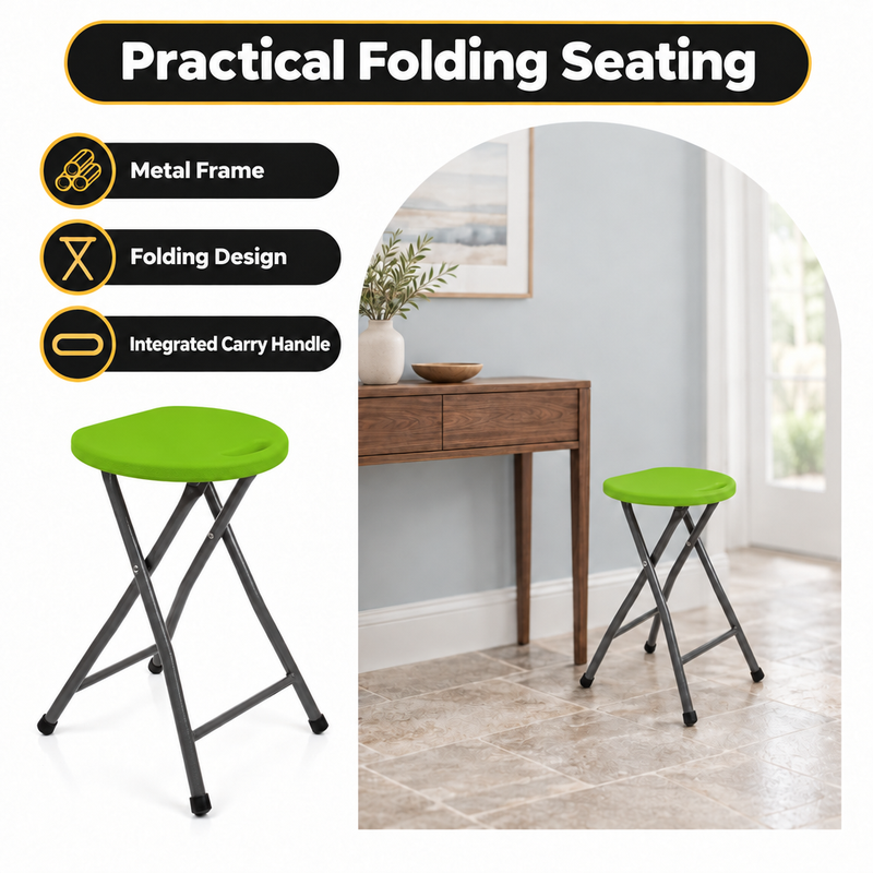 Folding Stool with Metal Frame – Indoor & Outdoor Seating - 4
