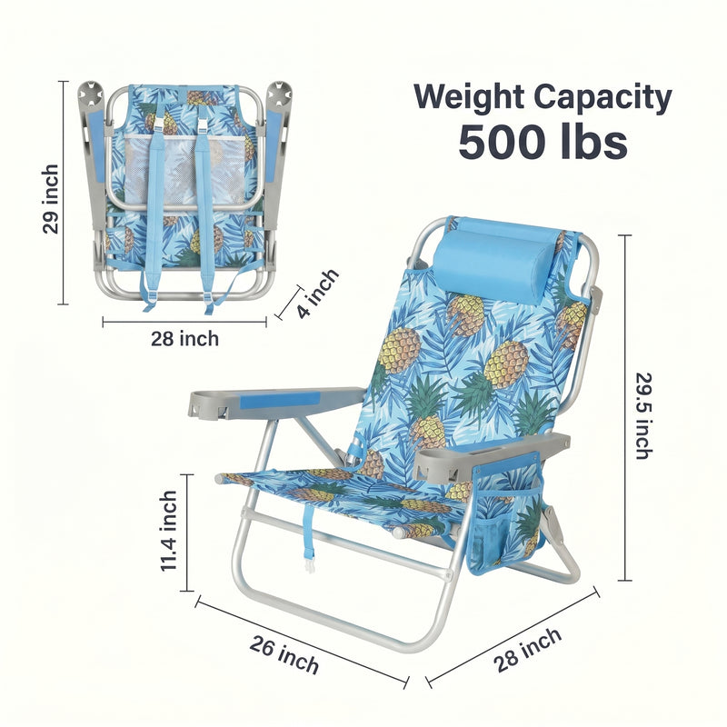 Big & Tall XL 300 to 500 lbs Reclining Backpack Beach Chair – 2 Pack - 4
