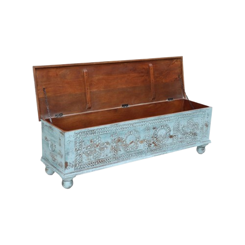 NEW 54" Aqua Carved And Distressed Solid Wood Lift Top Coffee Table