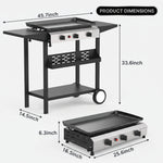2 & 3 BURNER PORTABLE PROPANE FLAT TOP GRIDDLE – 20,000–45,000 BTU OUTDOOR GRIDDLE WITH SIDE SHELVES & CART - 4