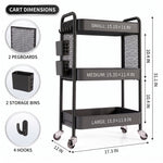 3-Tier Metal Rolling Cart – Foldable or Fixed Pegboard Styles - 4