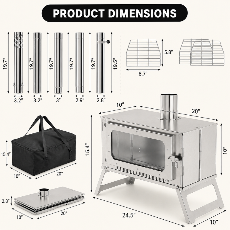 PORTABLE WOOD STOVE FOR CAMPING, TENT STOVE - 4